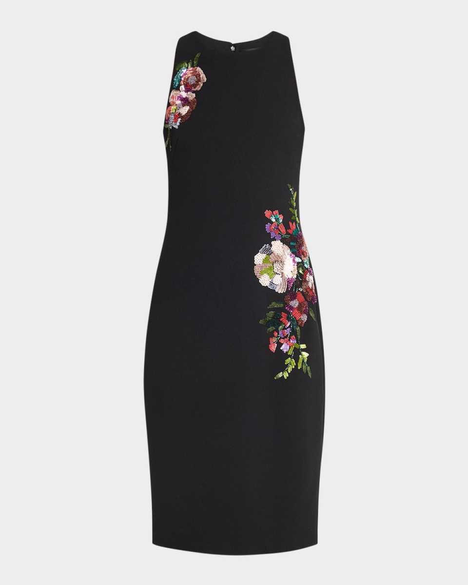 Sequin Floral Crepe Midi Dress
